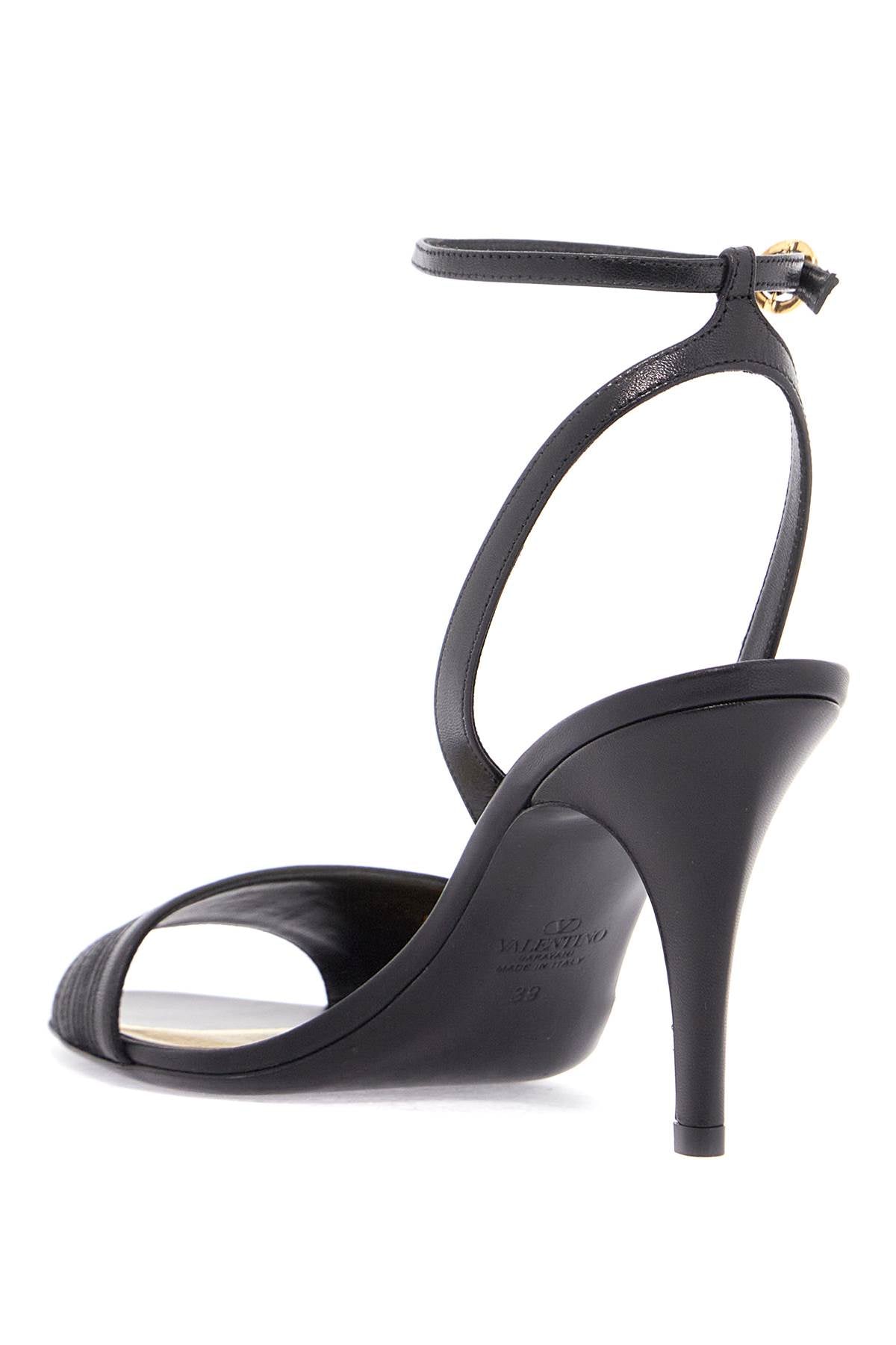 Valentino Garavani black goat leather sandals with gold buckle and stiletto heel - VivaceVenus