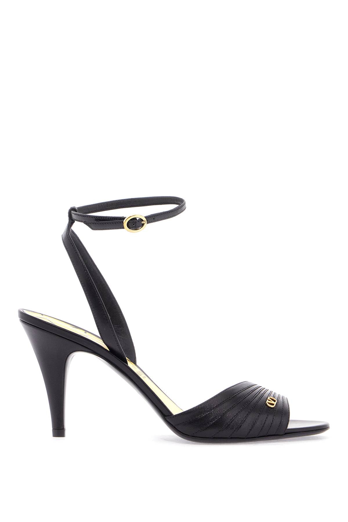 Valentino Garavani black goat leather sandals with gold buckle and stiletto heel - VivaceVenus