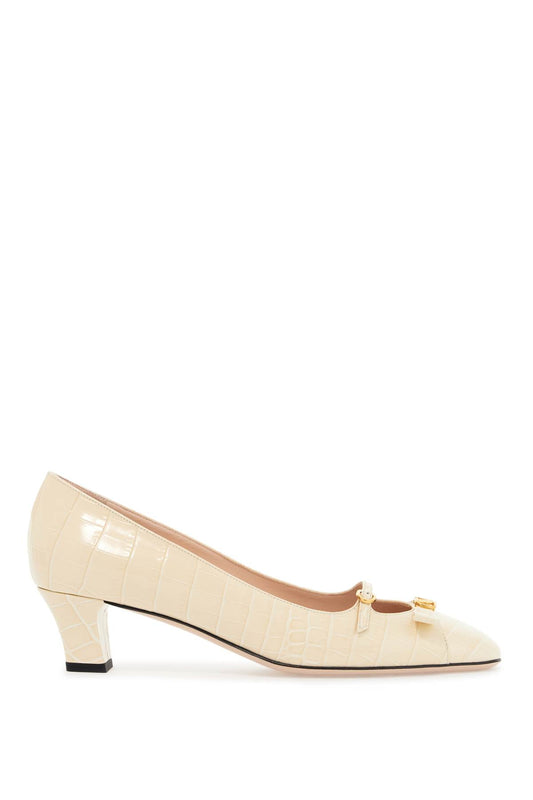 Valentino Garavani butter white crocodile effect leather pumps with medium heel - VivaceVenus