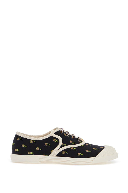 Valentino Garavani black cotton sneakers with floral pattern and rubber sole - VivaceVenus