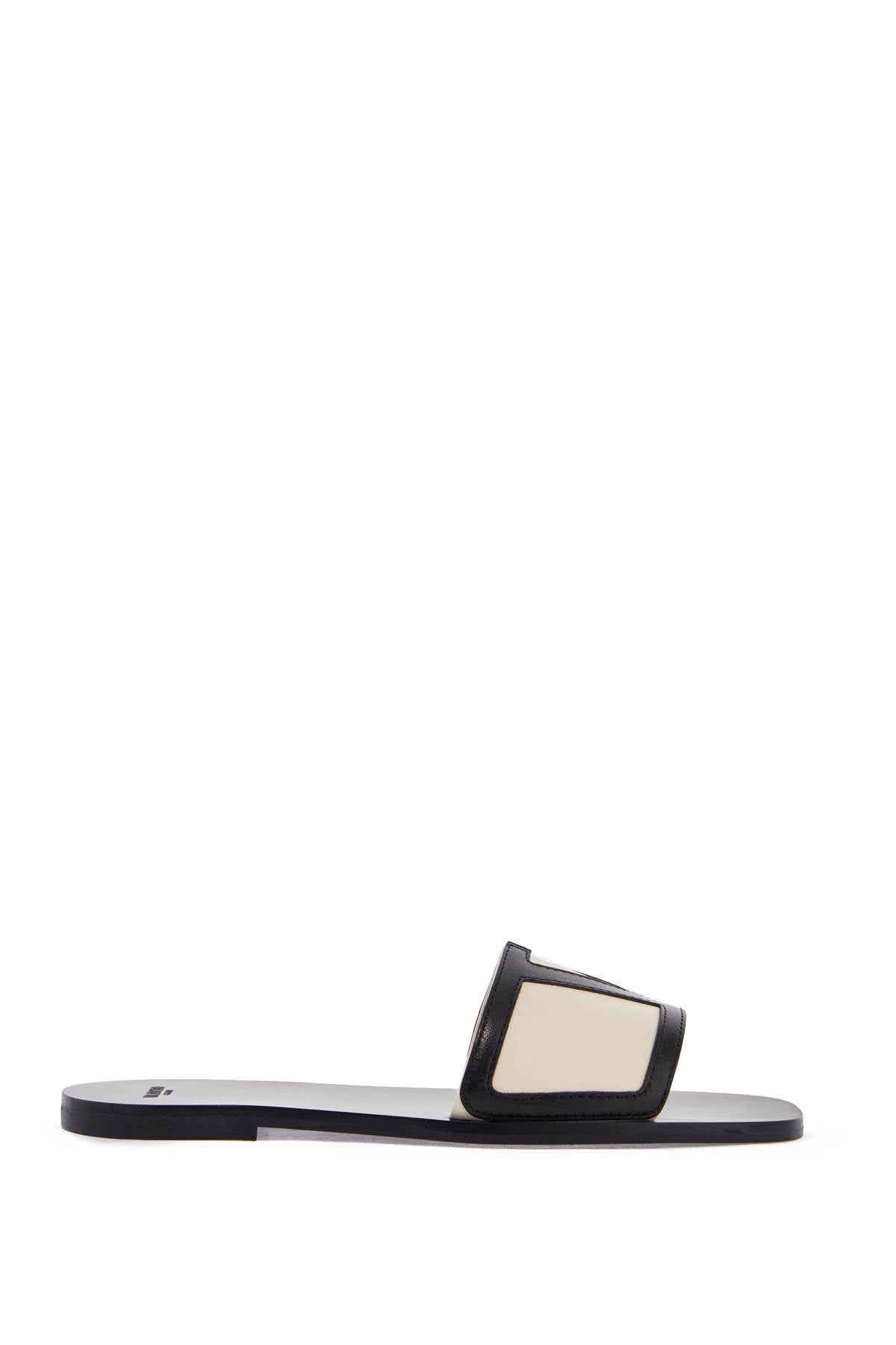 Valentino Garavani butter white and black synthetic slides with wide strap - VivaceVenus