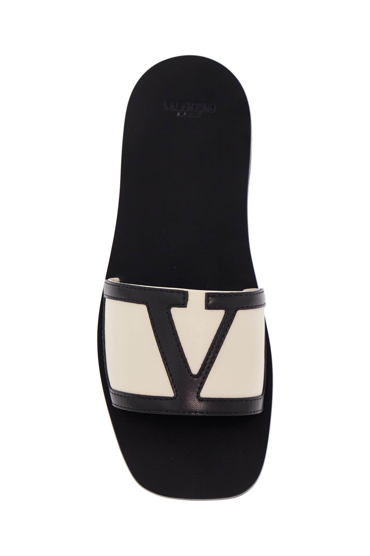 Valentino Garavani butter white and black synthetic slides with wide strap - VivaceVenus