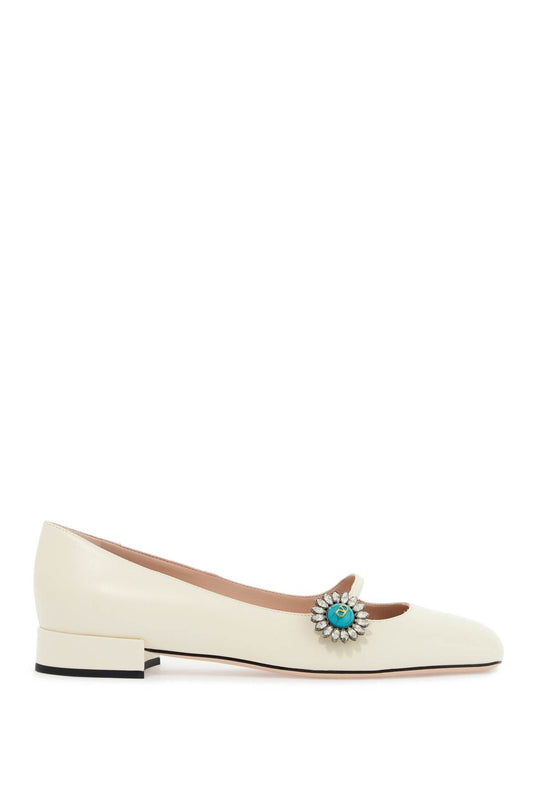 Valentino Garavani ivory kid leather ballerinas with crystal flower - VivaceVenus