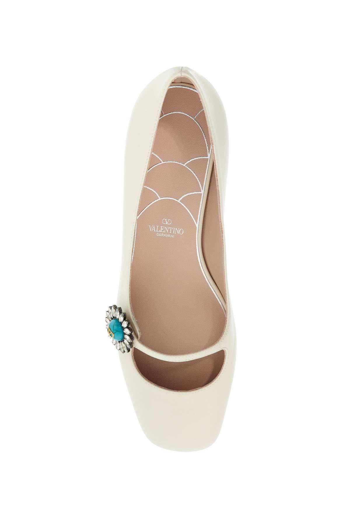 Valentino Garavani ivory kid leather ballerinas with crystal flower - VivaceVenus