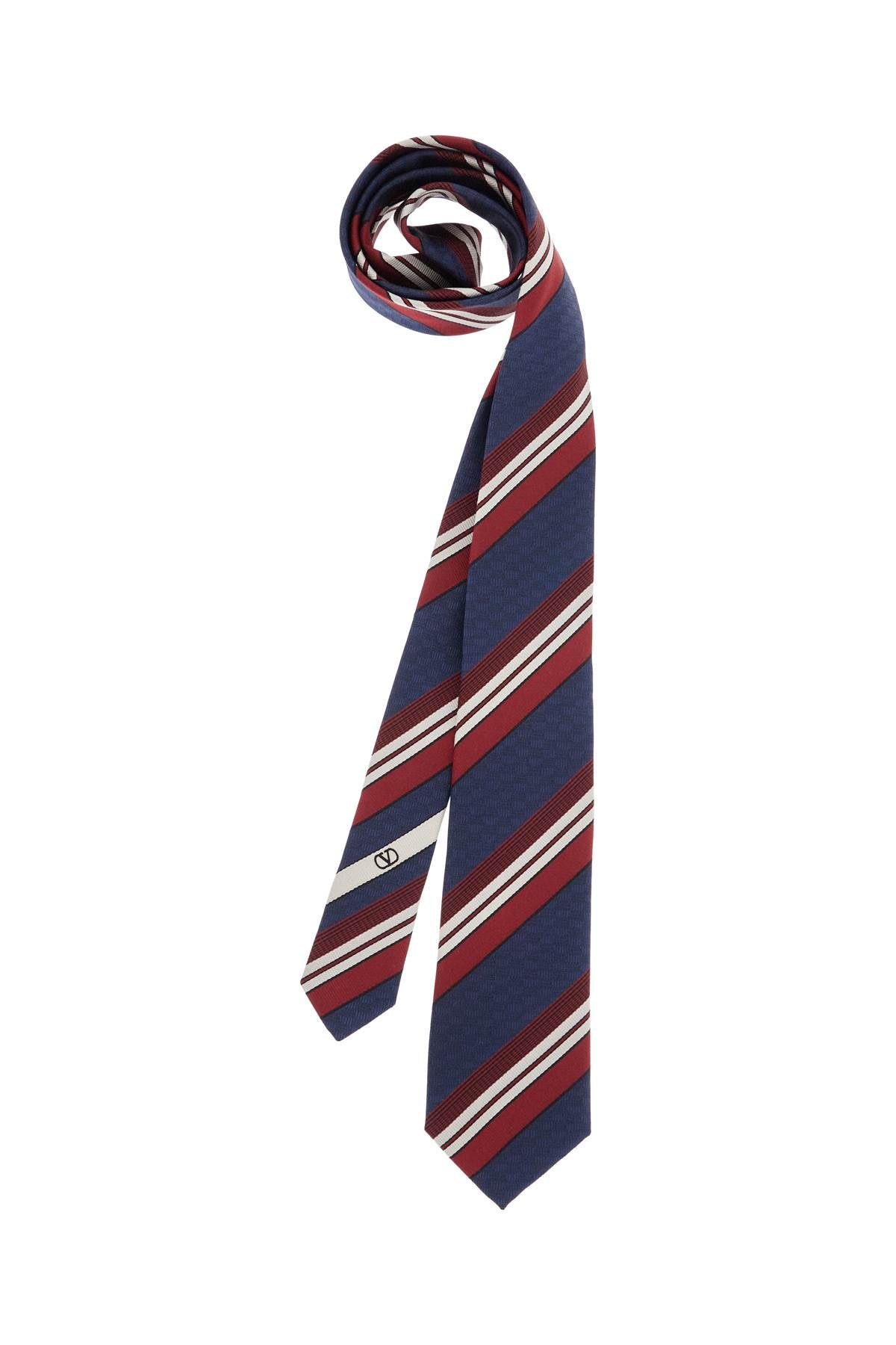 Valentino Garavani dark blue silk tie with diagonal bordeaux and white stripes