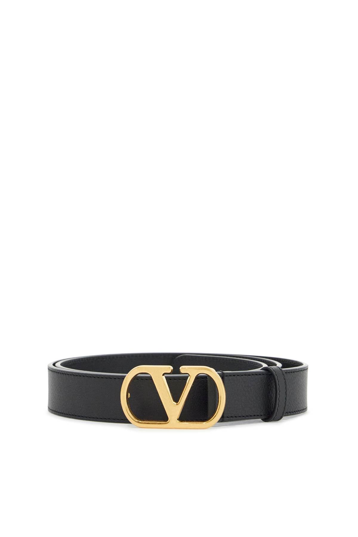 Valentino Garavani elegant black leather belt with gold buckle 30 mm