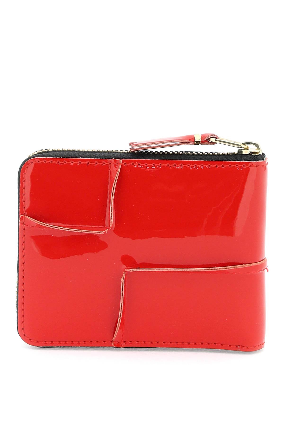 Comme Des Garcons Wallet Zip Around Patent Leather Wallet With Zipper   Red