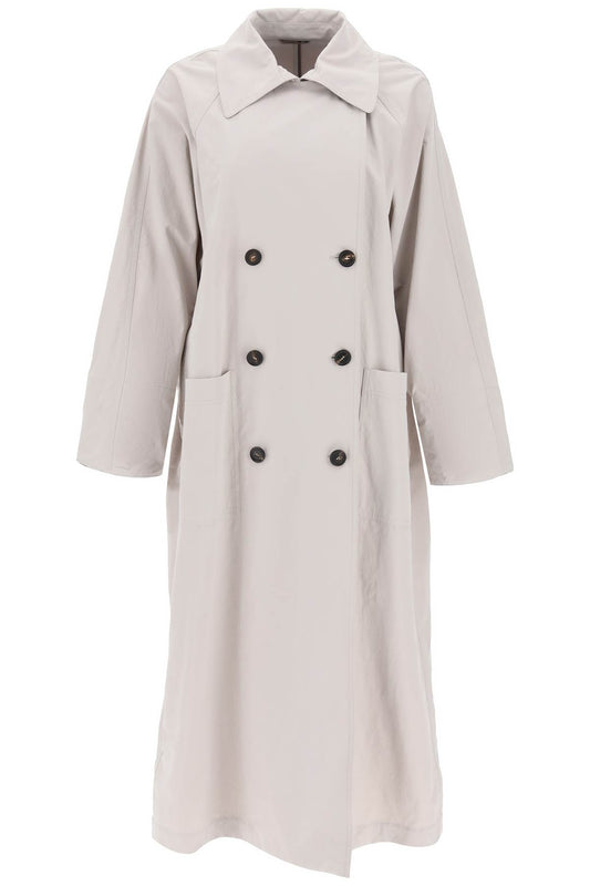 Brunello Cucinelli Double Breasted Trench Coat With Shiny Cuff Details   Grey