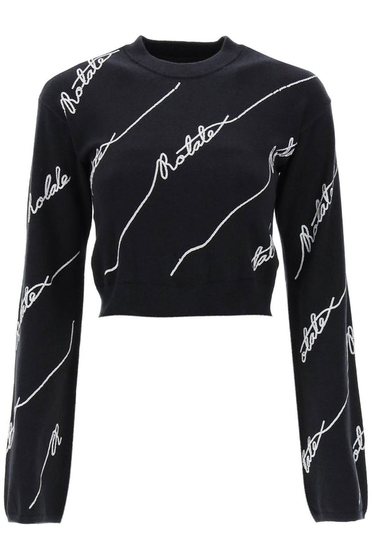 Rotate Sequined Logo Cropped Sweater   Nero