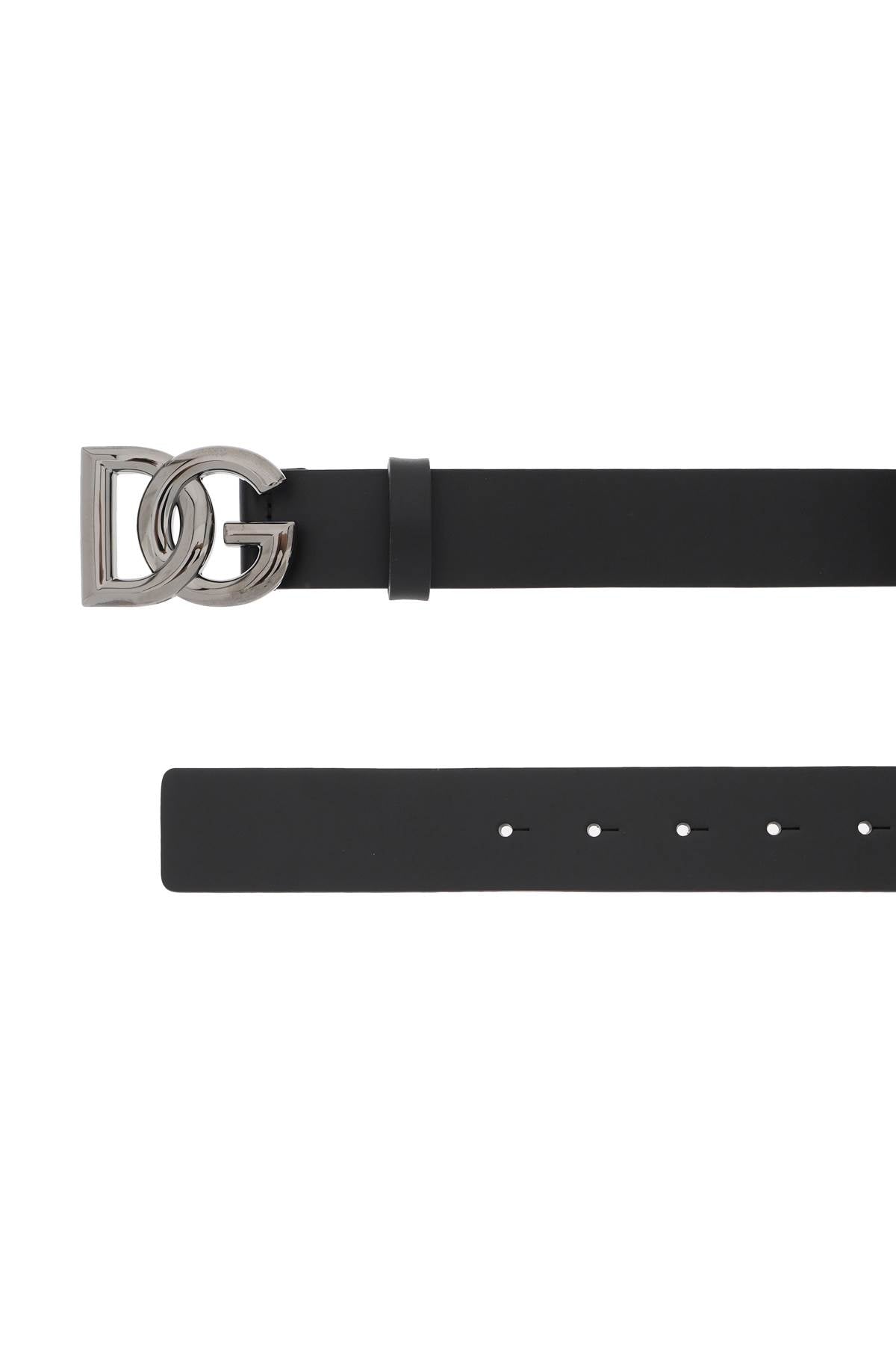 Dolce & Gabbana Lux Leather Belt With Crossed Dg Logo   Nero