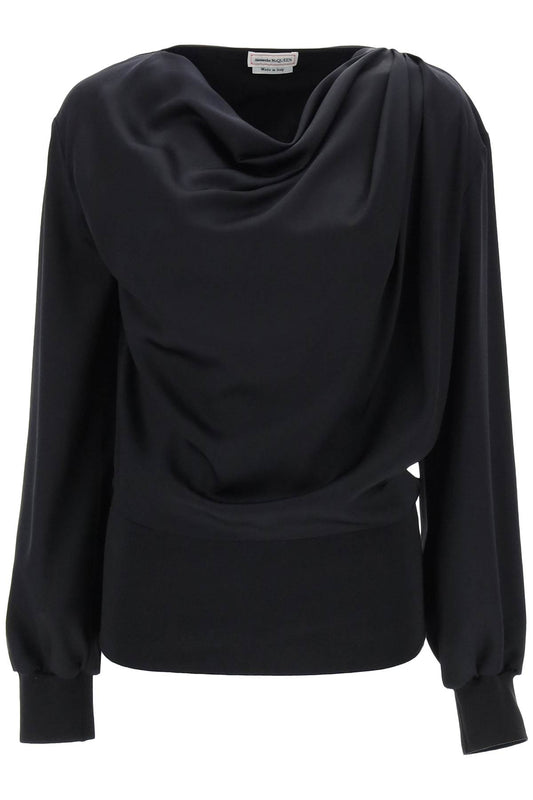 Alexander Mcqueen draped blouse in satin - VivaceVenus