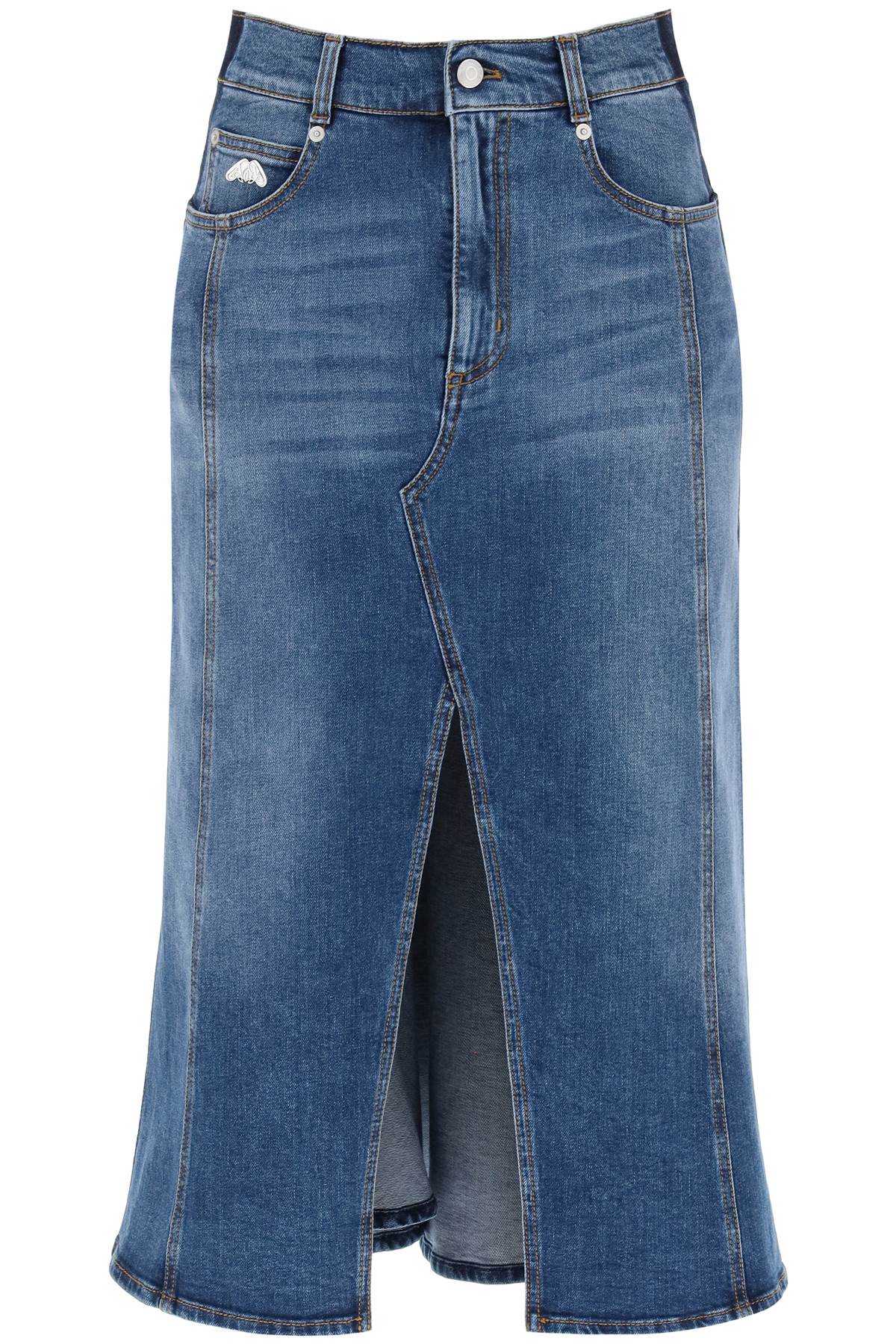 Alexander Mcqueen washed denim midi skirt - VivaceVenus