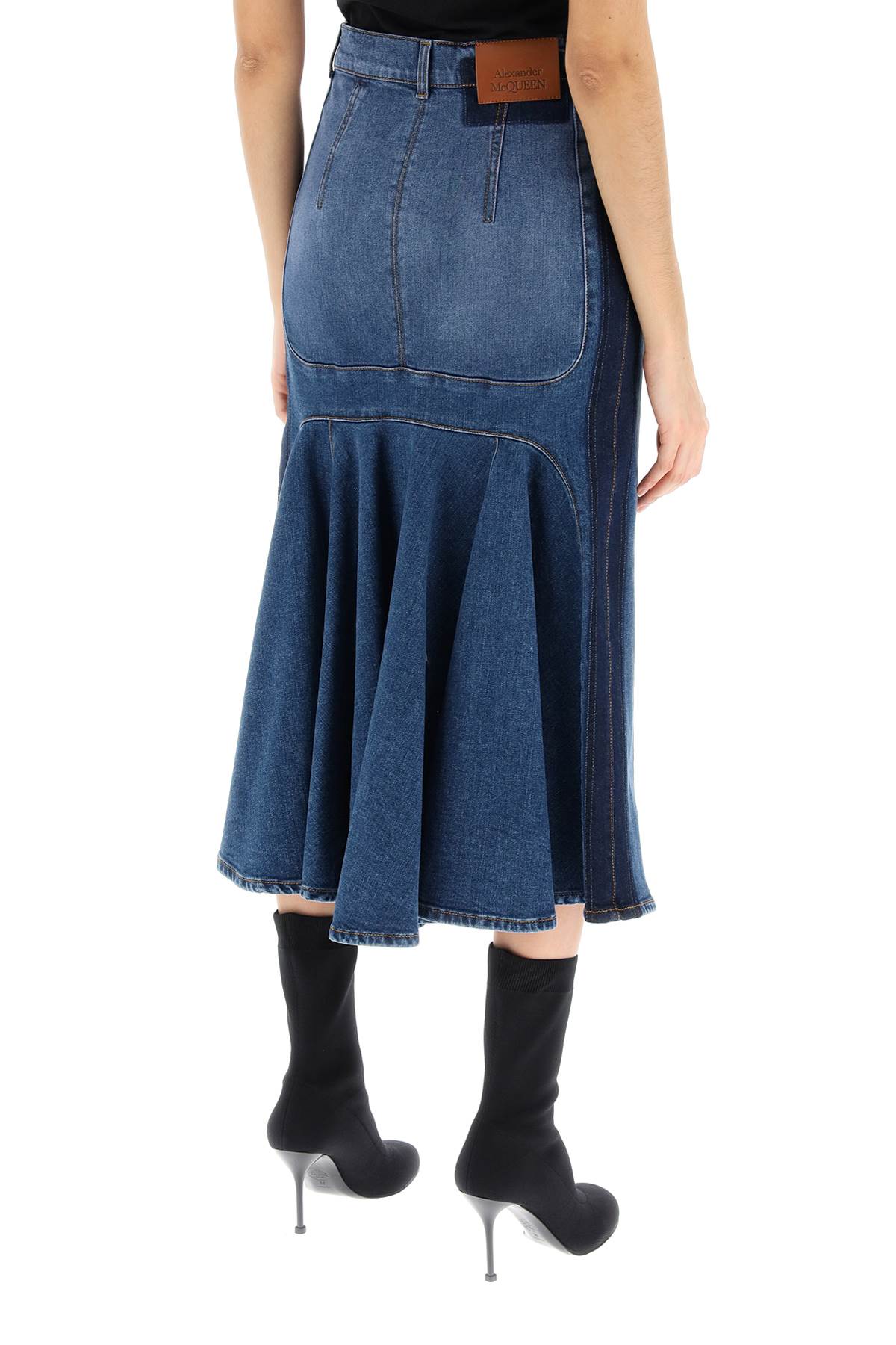 Alexander Mcqueen washed denim midi skirt - VivaceVenus