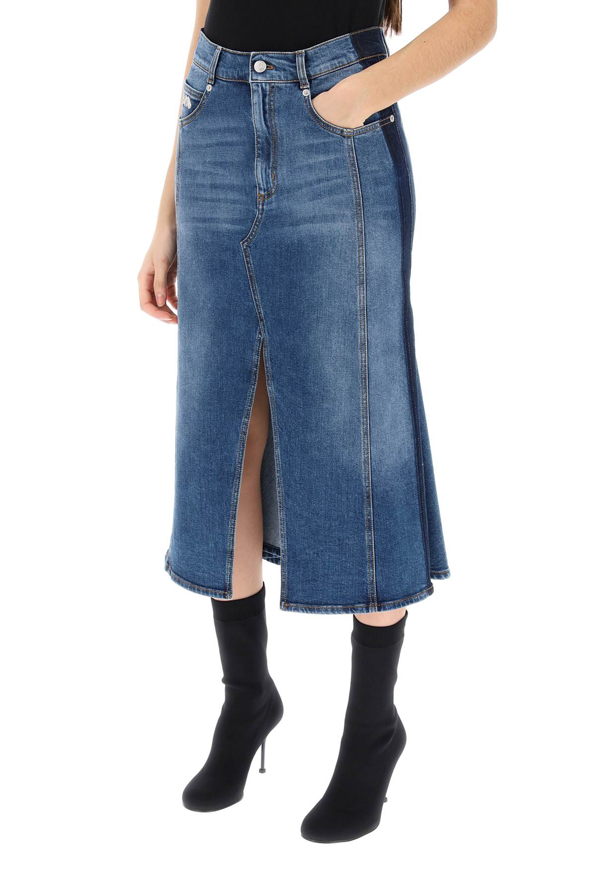 Alexander Mcqueen washed denim midi skirt - VivaceVenus