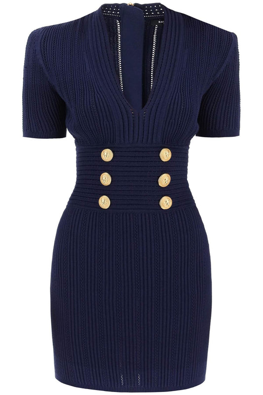 Balmain Knit Minidress With Embossed Buttons   Blu
