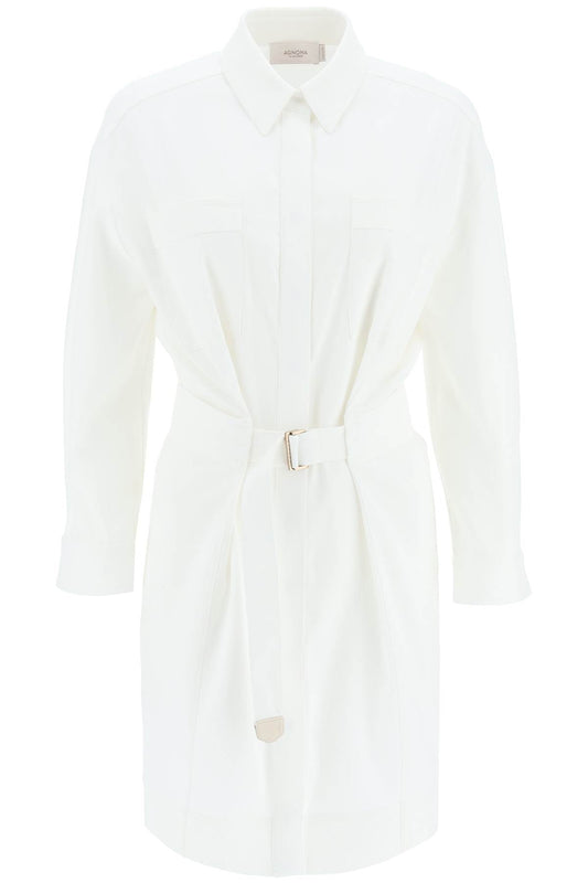 Agnona Belted Twill Shirt Dress   Bianco