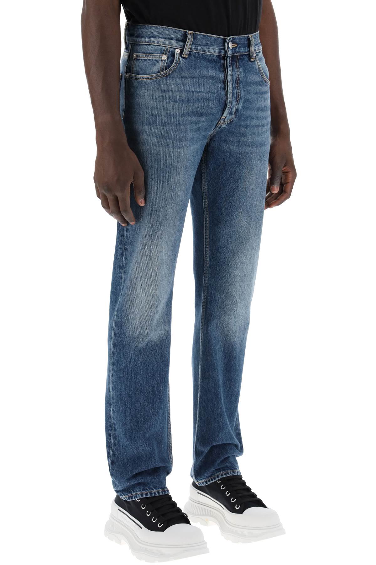 Alexander Mcqueen straight leg jeans with faux pocket on the back. - VivaceVenus