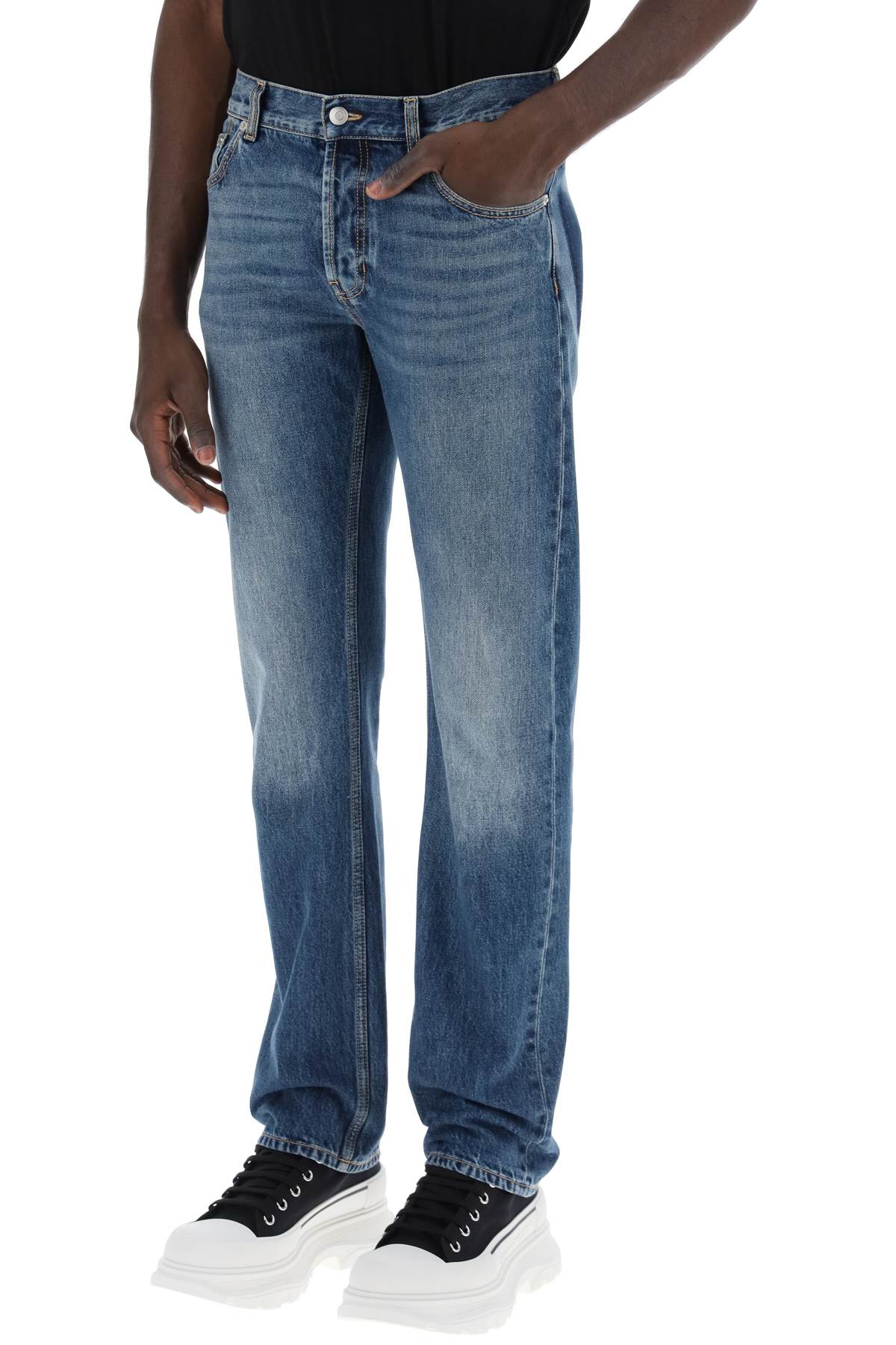 Alexander Mcqueen straight leg jeans with faux pocket on the back. - VivaceVenus