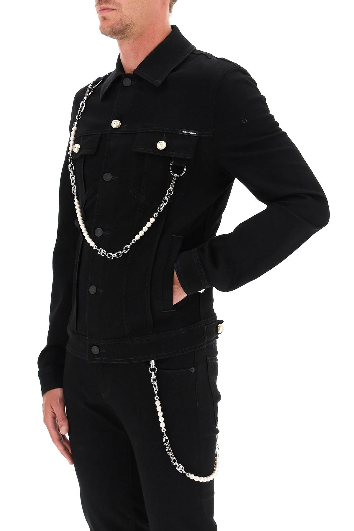 Dolce & Gabbana Denim Jacket With Keychain   Black