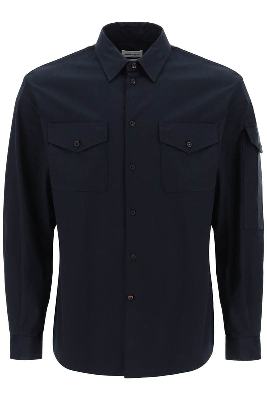 Alexander Mcqueen Shirt With Logo Band On The Sleeve   Blue