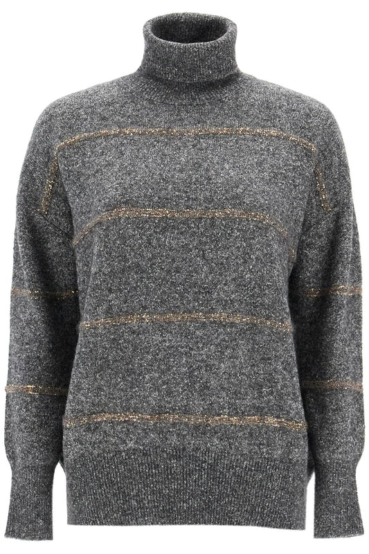 Brunello Cucinelli Striped Dolcevita Sweater   Grey