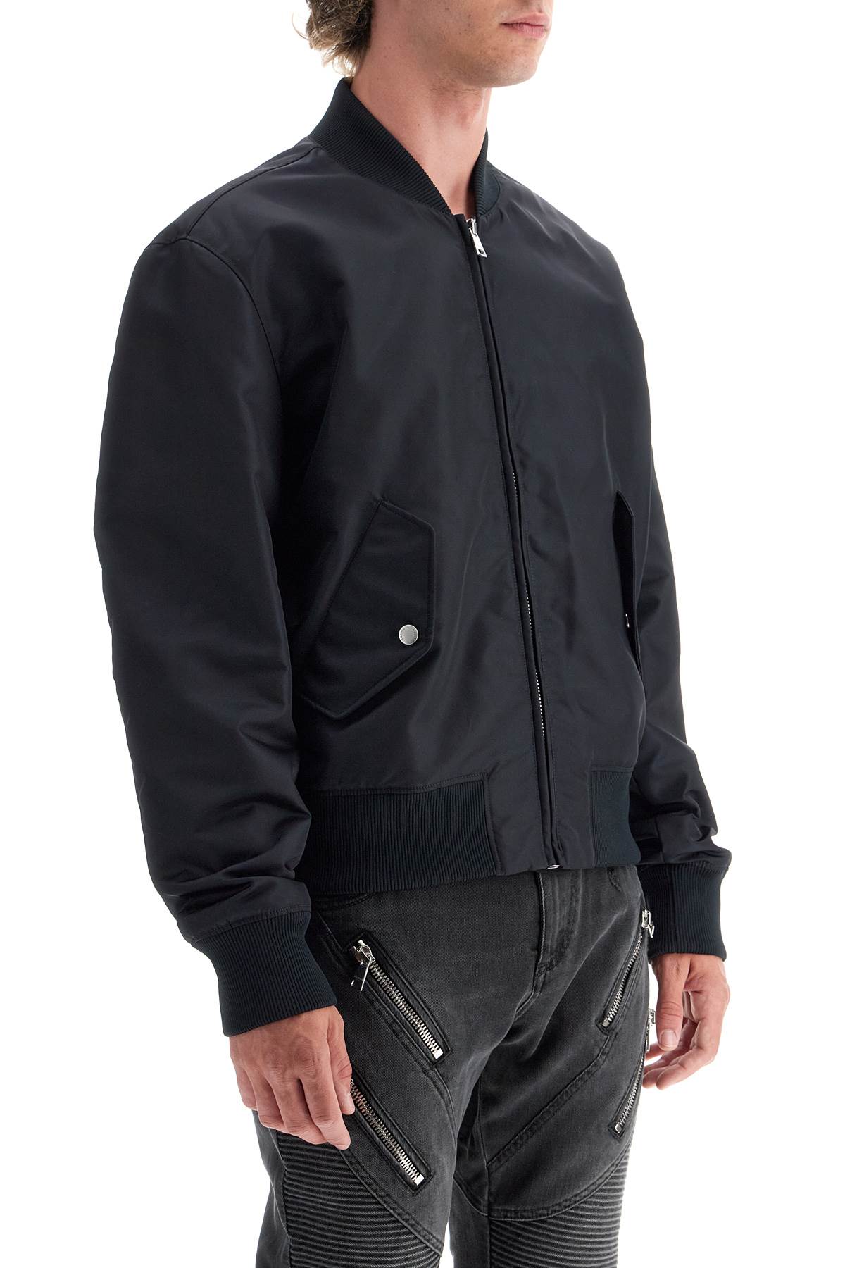 Balmain Lightweight Bomber Jacket With Embroidery   Black