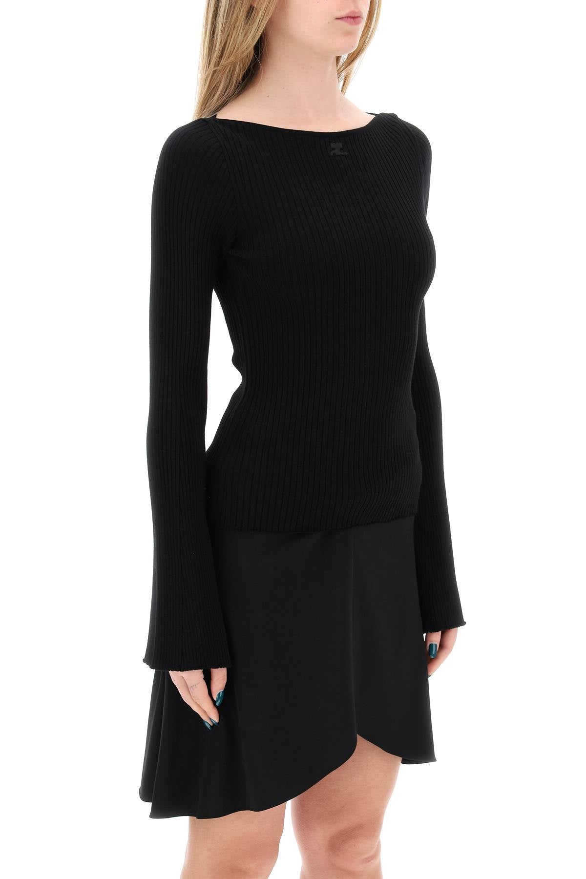 Courreges Ribbed Knit Pullover Sweater   Black