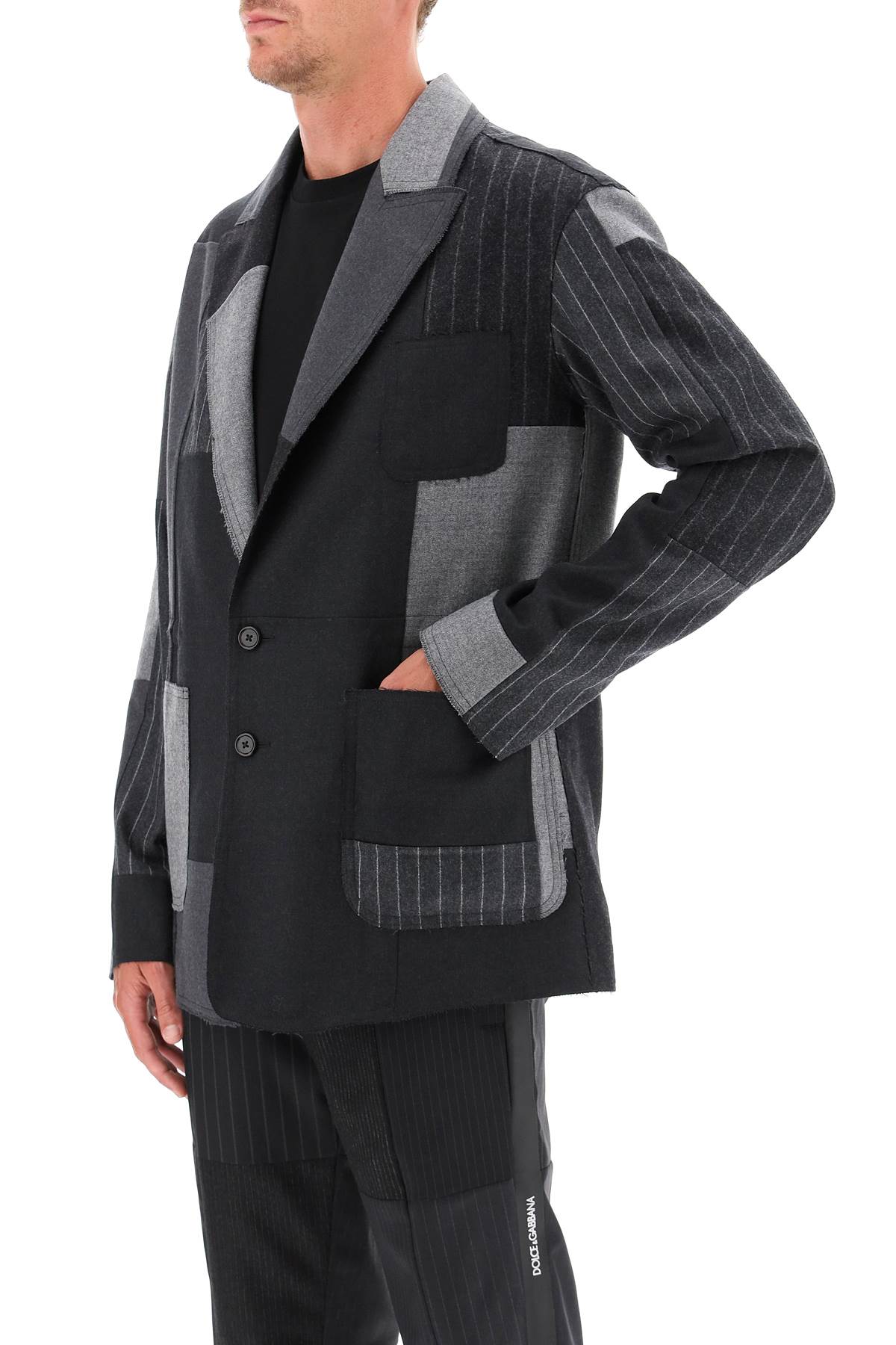 Dolce & Gabbana Patchwork Wool Jacket   Grey