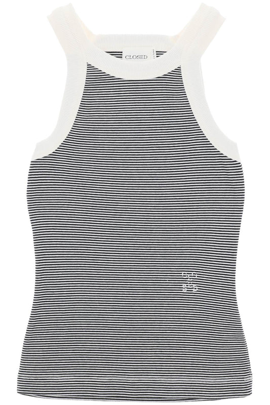 Closed Striped Racer Tank Top   White