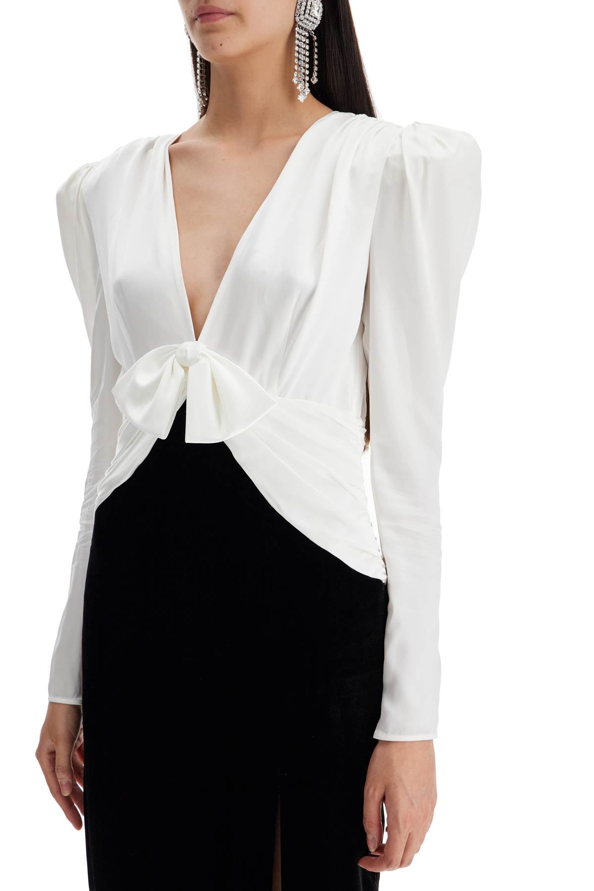 Alessandra Rich Long Silk And Velvet Dress   White