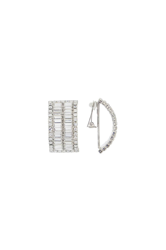 Alessandra Rich Clip On Earrings With Crystals   Silver