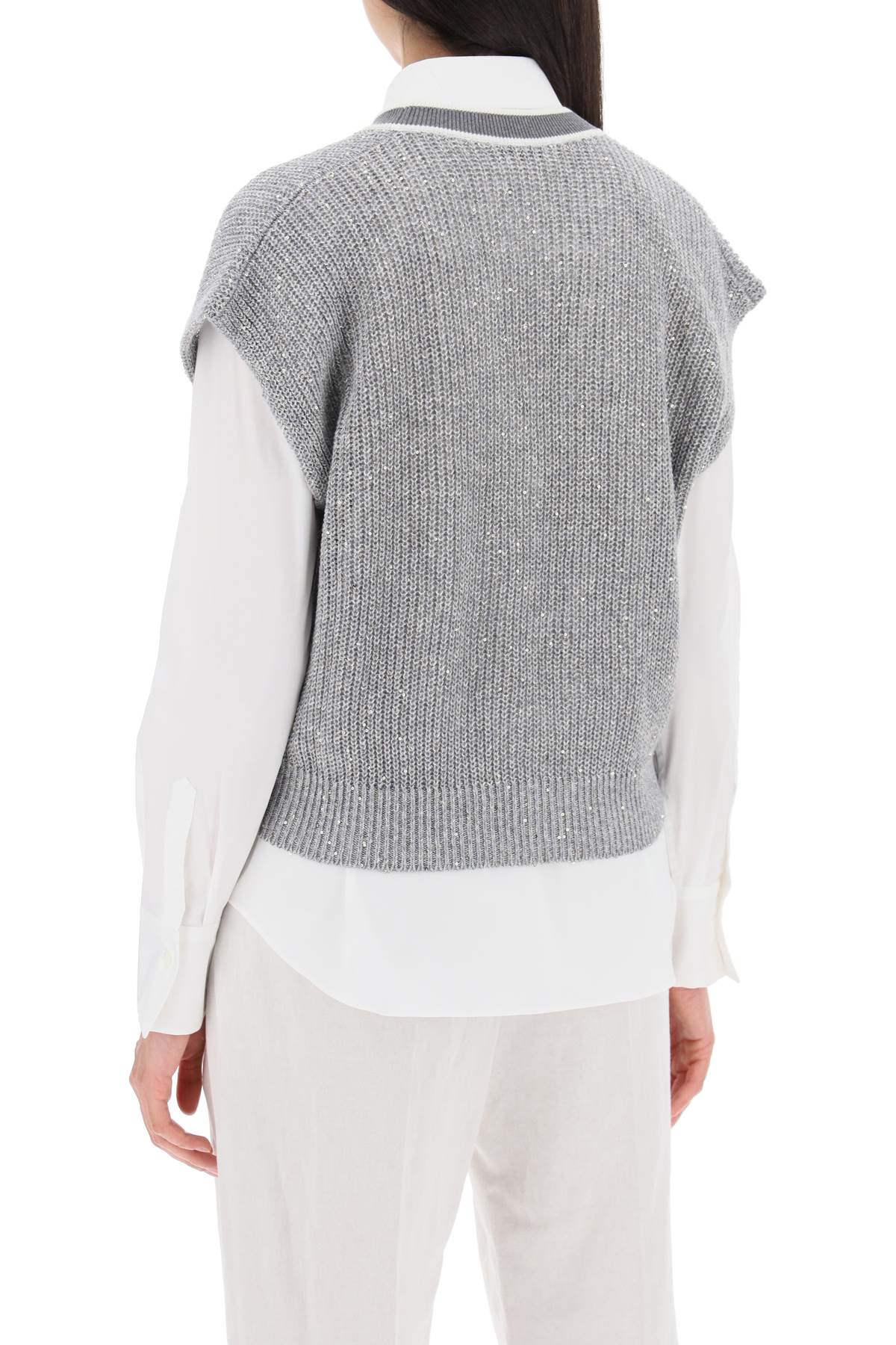 Brunello Cucinelli Linen Knit Top For Women   Grey