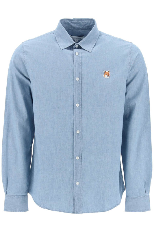 Maison Kitsune Replace With Double Quotefox Head Cotton Chambray Shirtreplace With Double Quote   Blue