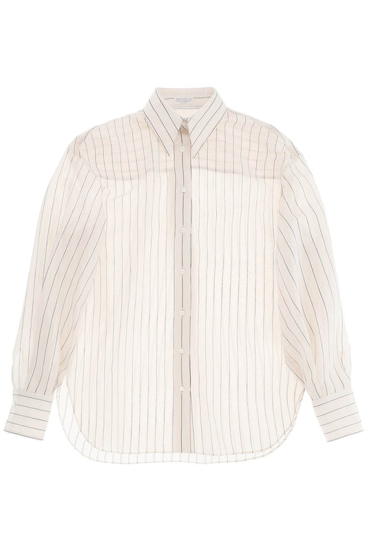 Brunello Cucinelli Lightweight Sparkling Stripe Shirt   Neutral