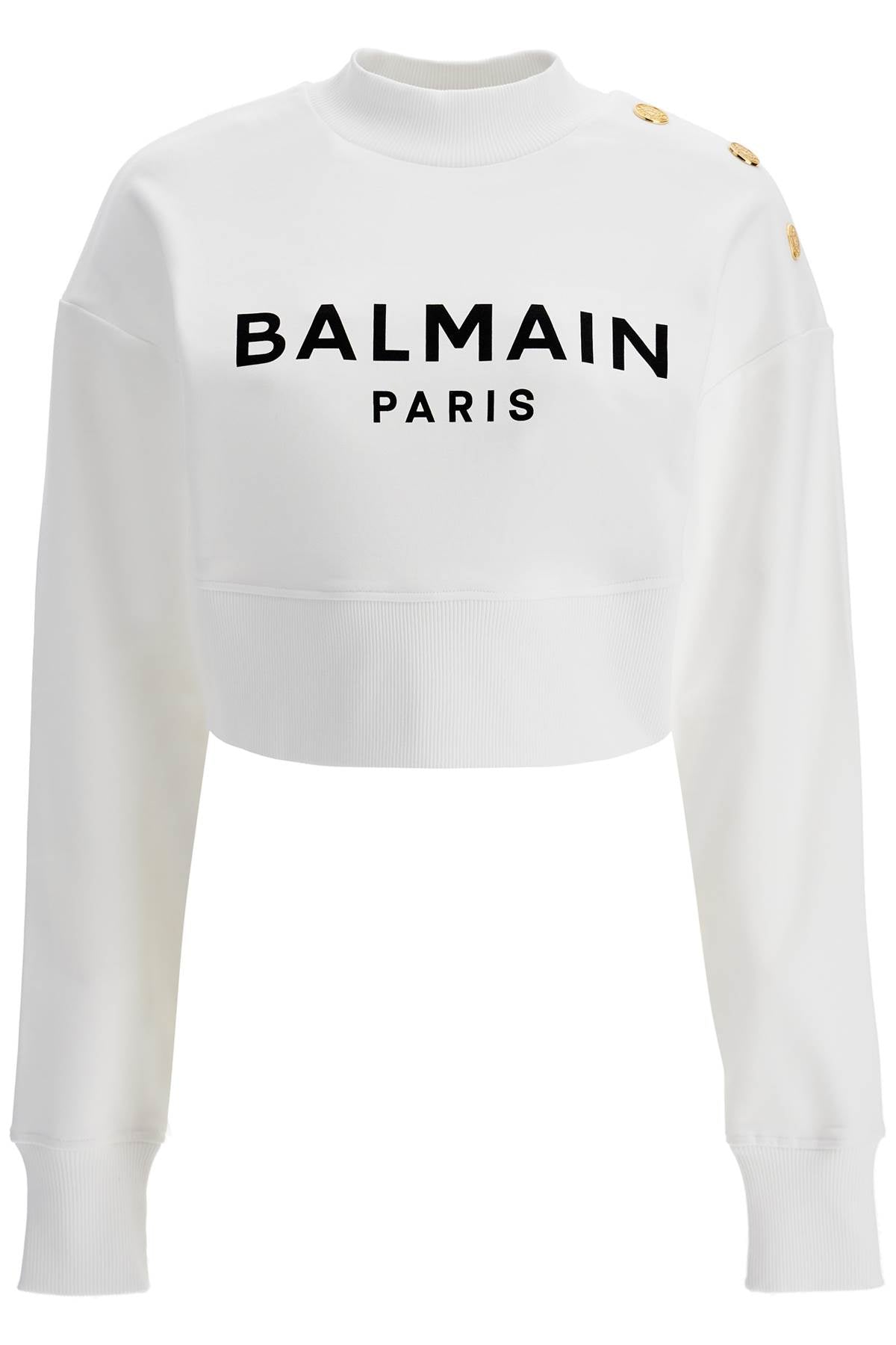 Balmain Cropped Sweatshirt With Buttons   White
