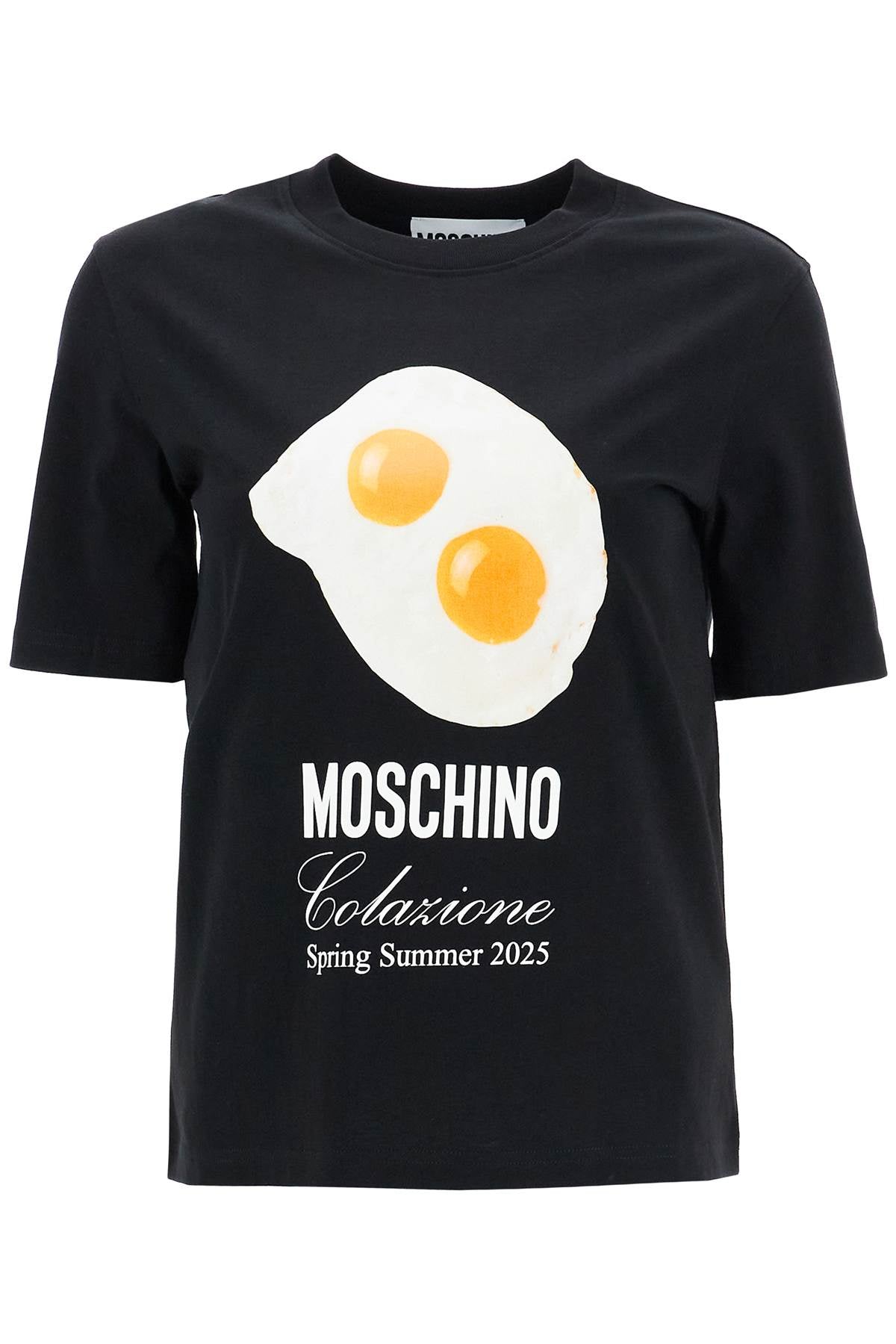 Moschino black cotton t-shirt with fried egg print - VivaceVenus