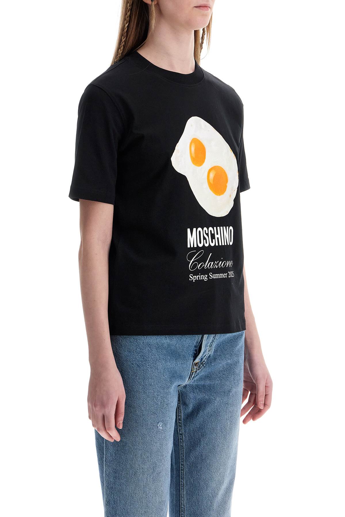 Moschino black cotton t-shirt with fried egg print - VivaceVenus