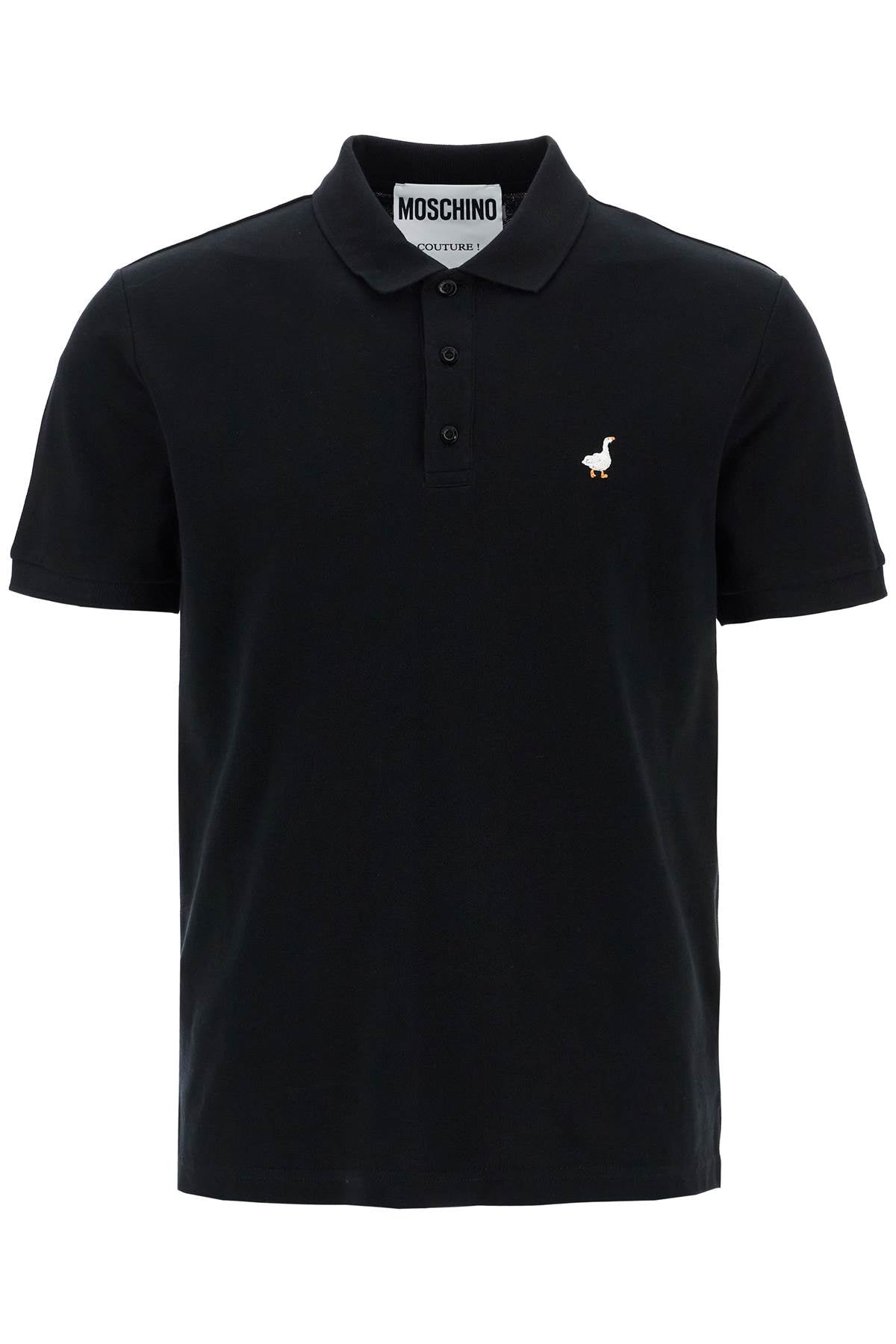 Moschino men's black cotton polo with duck embroidery