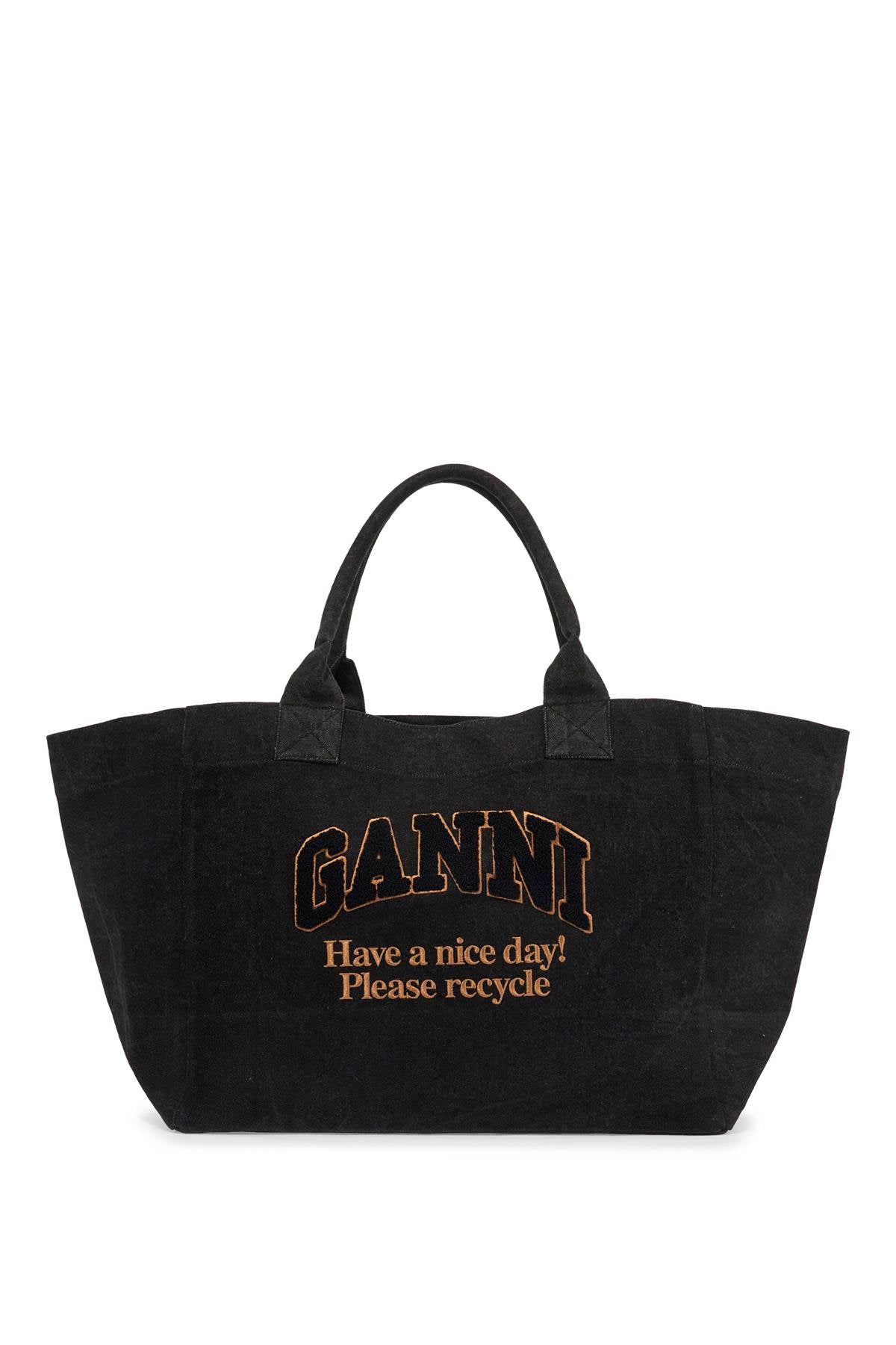 Ganni denim logo tote bag with 9 - VivaceVenus