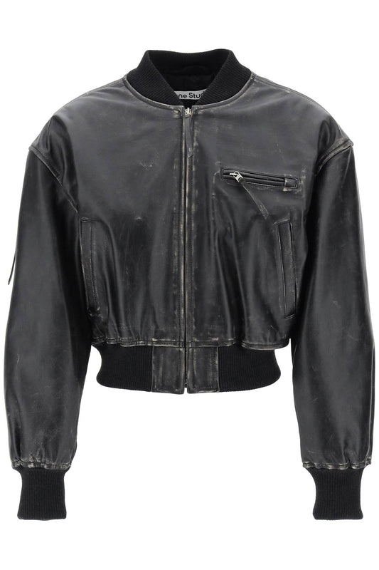 Acne Studios aged leather bomber jacket with distressed treatment - VivaceVenus