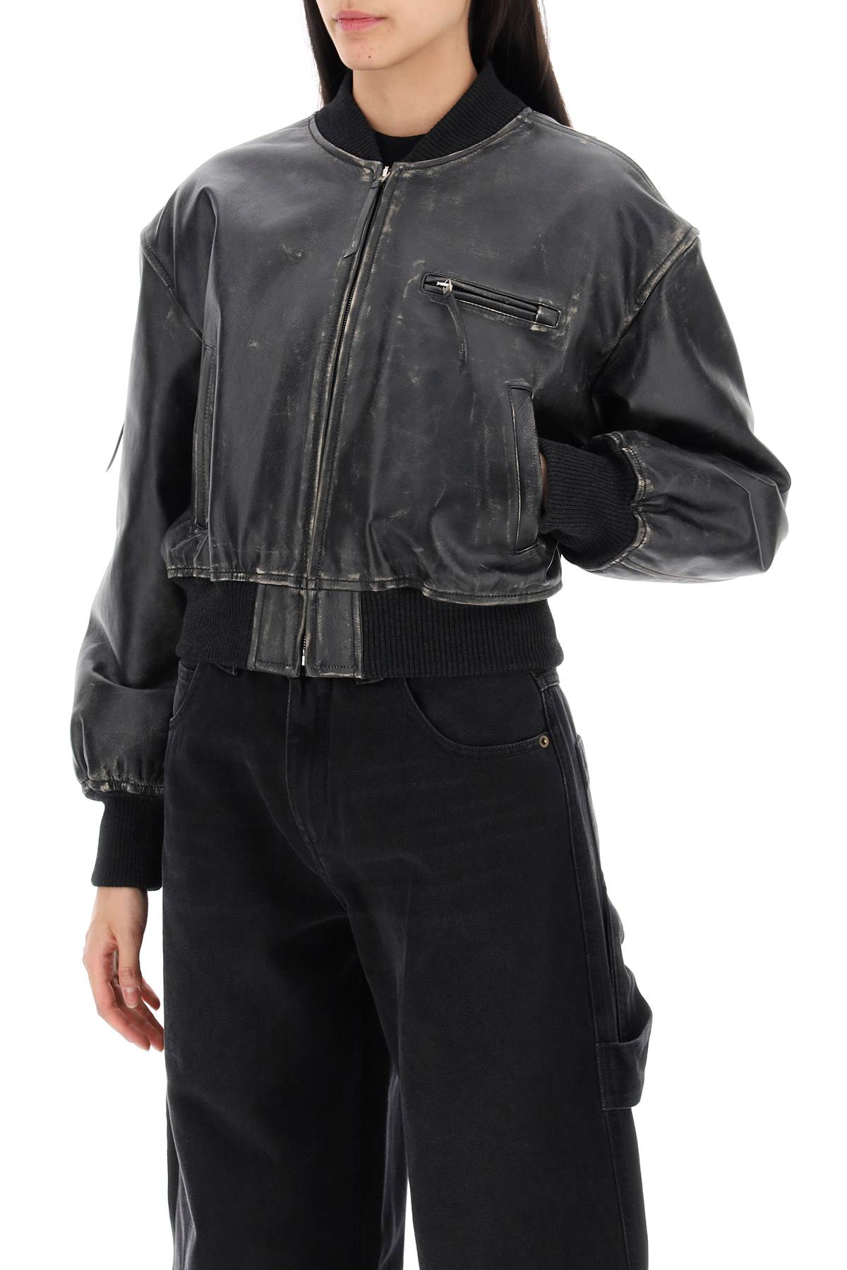 Acne Studios aged leather bomber jacket with distressed treatment - VivaceVenus