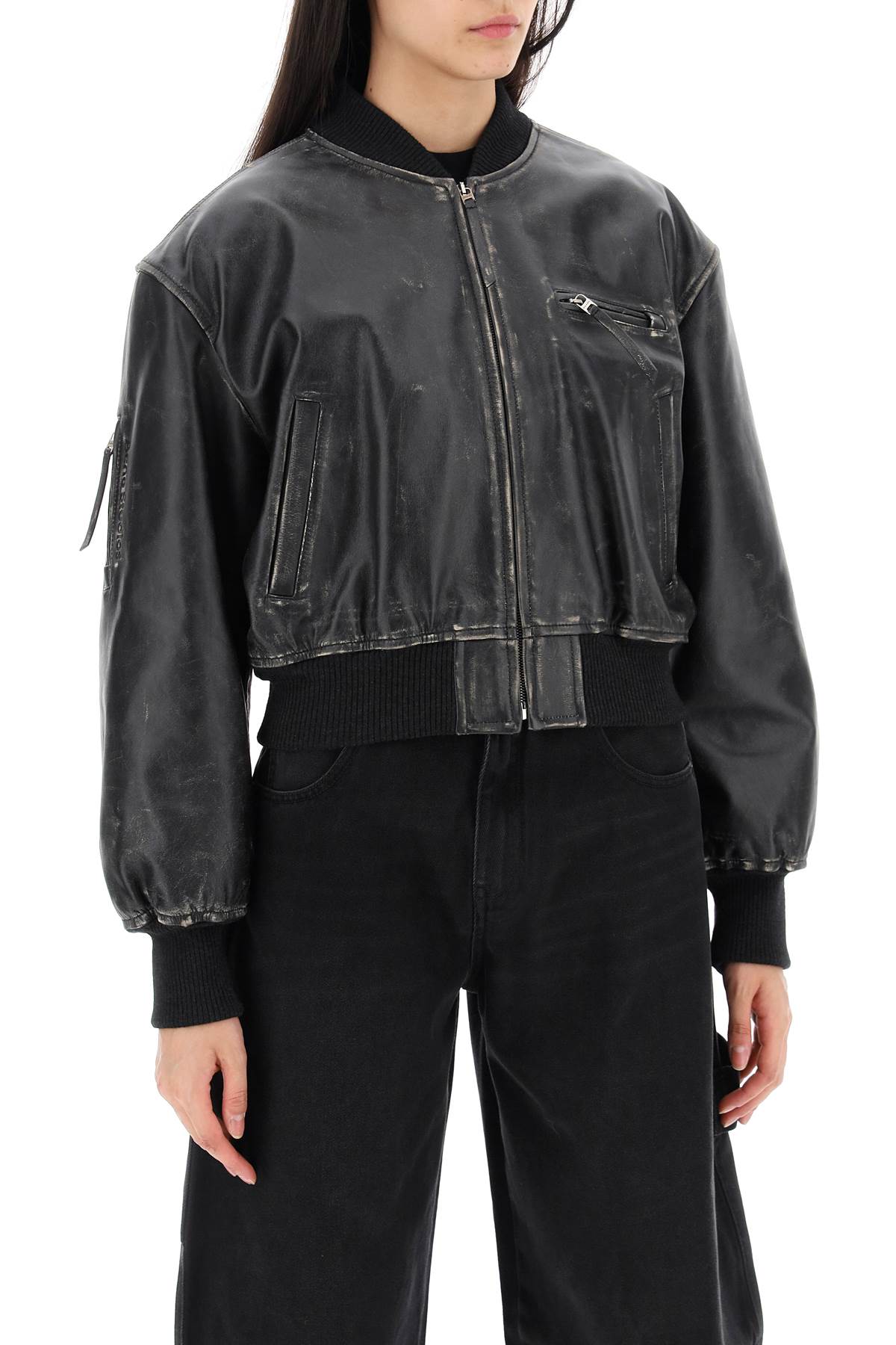 Acne Studios aged leather bomber jacket with distressed treatment - VivaceVenus