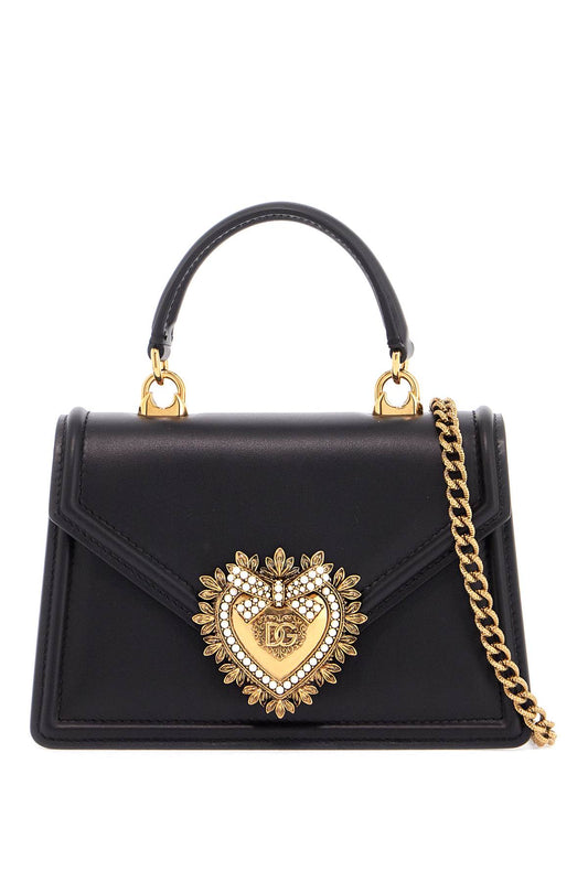 Dolce & Gabbana black calfskin shoulder bag with rhinestone details and gold chain - VivaceVenus