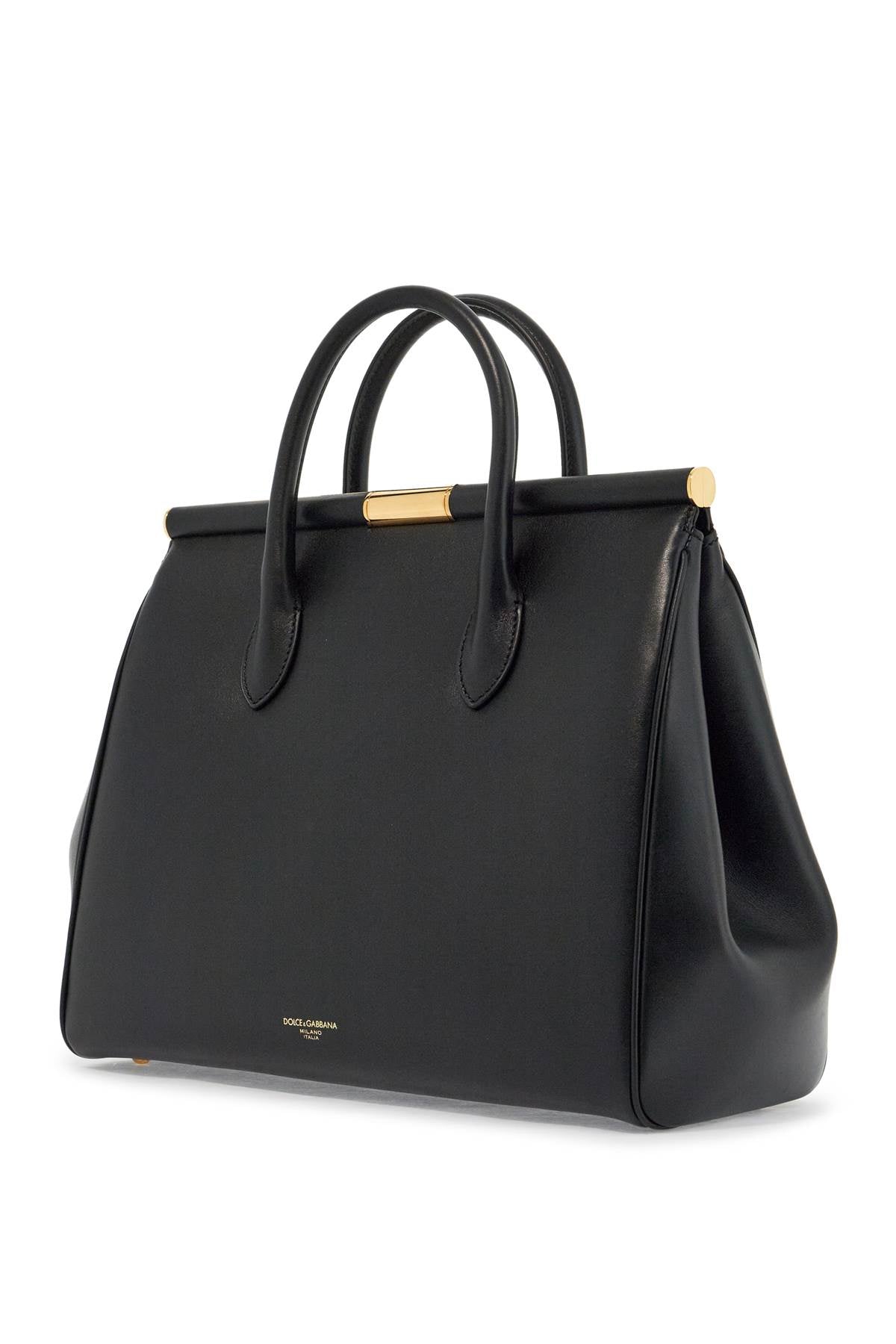 Dolce & Gabbana black calfskin top handle bag with classic and structured shoulder strap - VivaceVenus