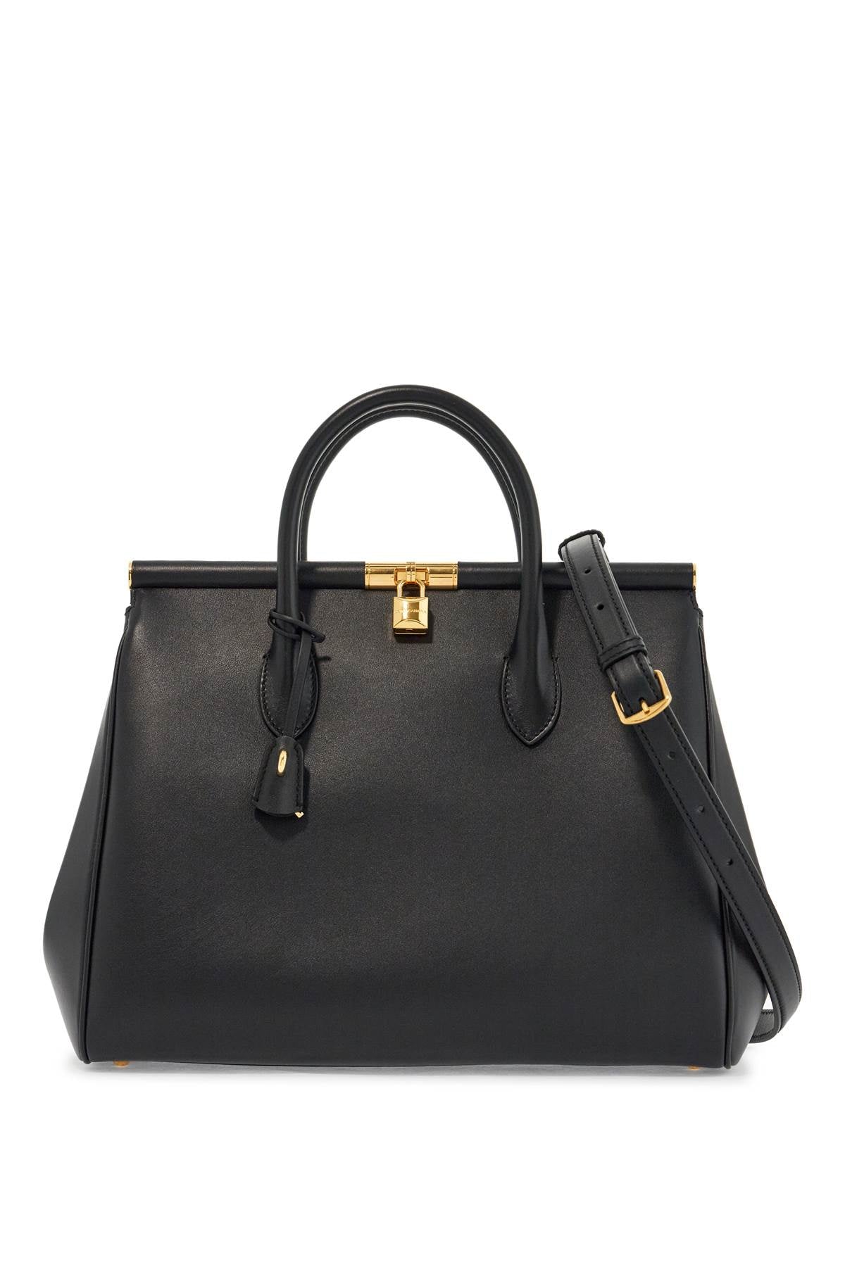 Dolce & Gabbana black calfskin top handle bag with classic and structured shoulder strap - VivaceVenus