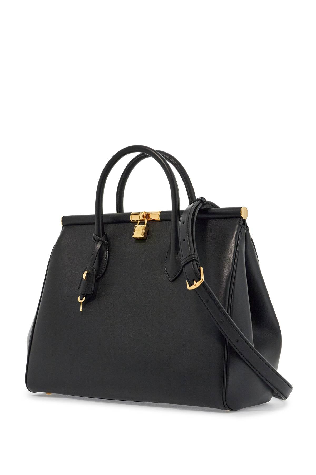 Dolce & Gabbana black calfskin top handle bag with classic and structured shoulder strap - VivaceVenus