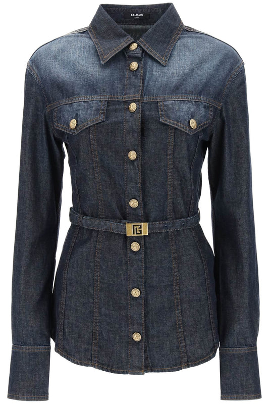 Balmain belted denim shirt