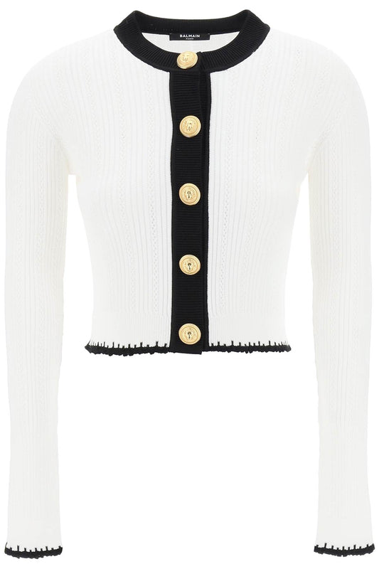 Balmain bicolor knit cardigan with embossed buttons