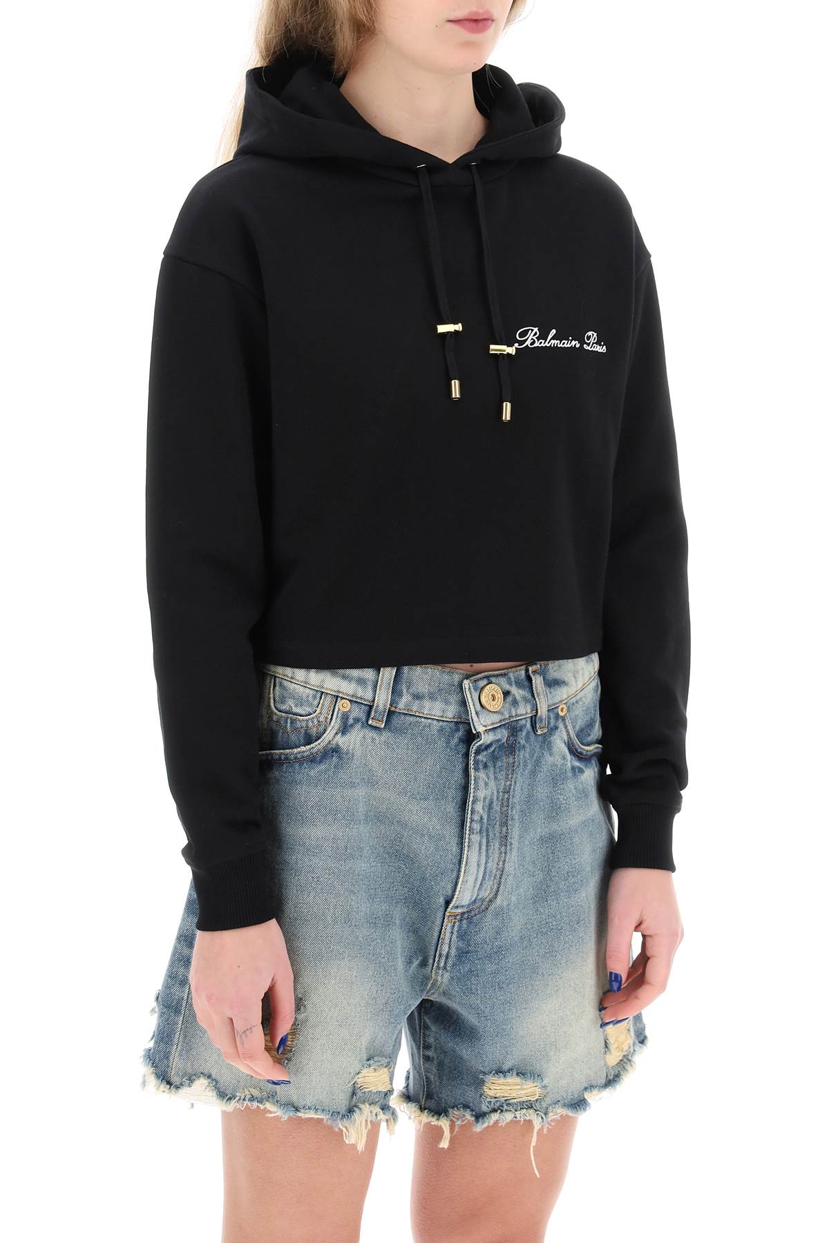 Balmain cropped hoodie with logo embroidery