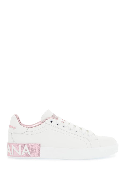 Dolce & Gabbana white and pink low-top sneakers for women in calfskin - VivaceVenus